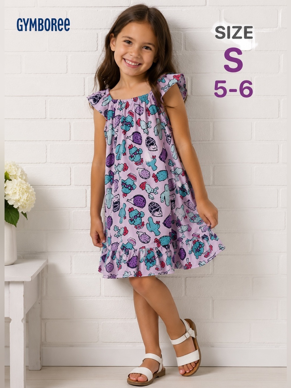 GYMBOREE little girls purple printed dress/size S(5-6)